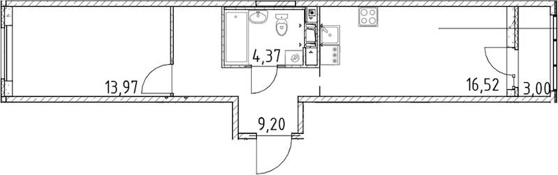 1-комнатная квартира 44.06 м², 17/17 эт., ЖК «Город Первых»